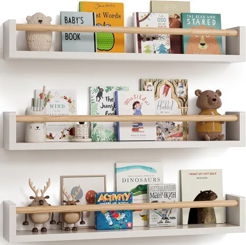 Miniatura 9 de G&W Gruwald Juego de 3 estantes para libros de guardería, estantería de pared, estante de libros para habitaciones de niños, estantes de pared