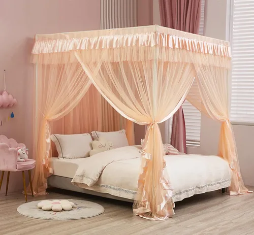 Miniatura 23 de Mengersi Cortina para Dosel de Cama Princesa, con 4 Esquinas, Dosel con Mosquitero para Cama de Princesa (Blanco, Doble)