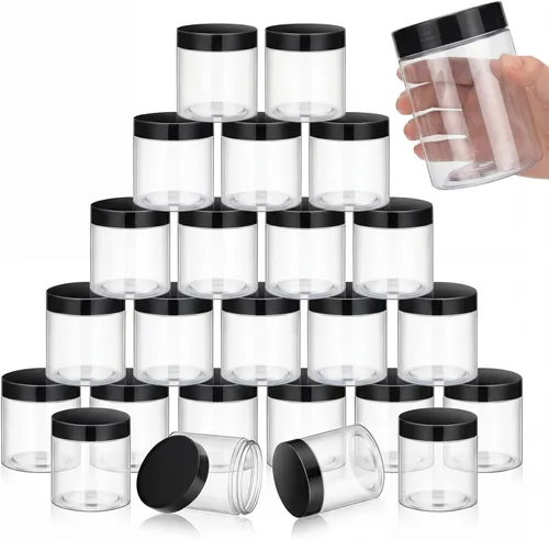 Miniatura 38 de SATINIOR 24 frascos de plástico transparente vacíos con tapas, recipientes de almacenamiento redondos de boca ancha para productos de belleza