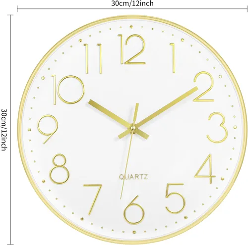 Miniatura 7 de Lumuasky Reloj de pared dorado de 12 pulgadas, silencioso y sin tictac, funciona con pilas, redondo, moderno, para decoración de sala de estar