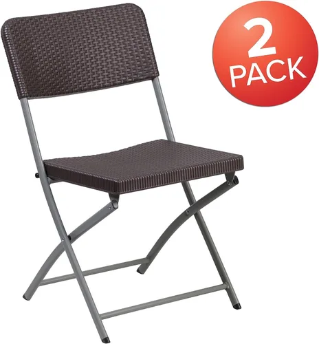 Miniatura 4 de Flash Furniture HERCULES Series - Silla plegable de plástico de ratán marrón con marco gris