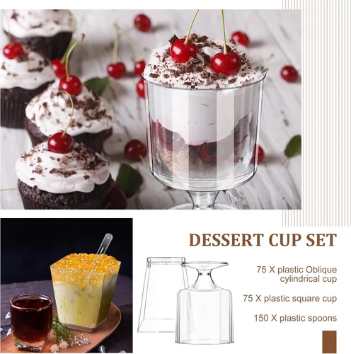 Miniatura 6 de Funtery Paquete de 300 mini tazas de postre de 5 onzas con cucharas, tazas reutilizables de plástico transparente para yogur, parfait y aperitivos
