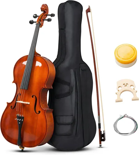 Miniatura 10 de Kit de violonchelo acústico 4/4 para adultos, principiantes, juego completo de violonchelo de tamaño completo con bolsa portátil, arco, colofonia