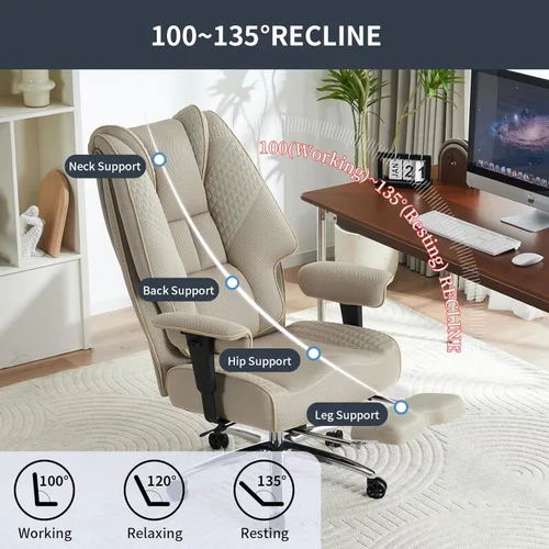 Miniatura 5 de EXCEBET Silla de oficina grande y alta de 400 libras de ancho, silla de oficina ejecutiva de cuero con respaldo alto con reposapiés, sillas Malla