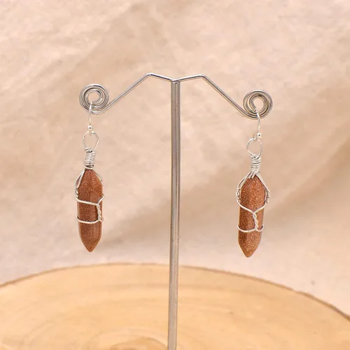 Miniatura 27 de Pendientes de cristal de punta envuelta en alambre de piedra pulida para mujer Reiki Energy Healing