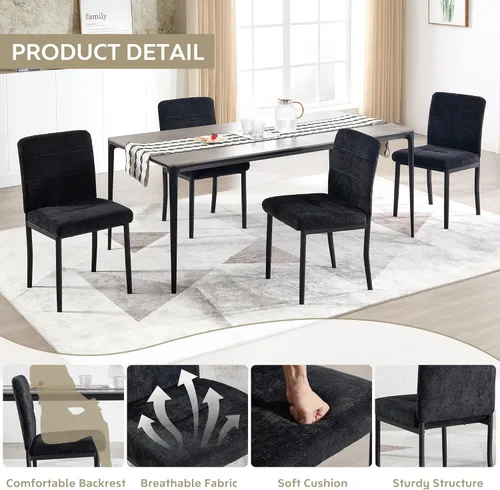 Miniatura 7 de Juego de 4 sillas de comedor, modernas sillas de comedor Parsons de tela tapizada, sillas de cocina sin brazos con patas de metal y asiento Verde