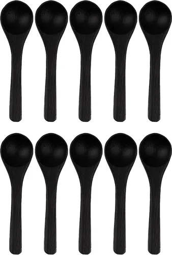 Miniatura 17 de BambooMN Cucharas de bambú para servir, mini cuchara de azúcar con sal, pequeñas cucharas de madera para especias, ovalada negra de 3.5 pulgadas, 10