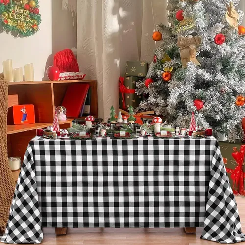 Miniatura 3 de Camino de mesa a cuadros de búfalo negro y rojo, 2 paquetes de 13 x 108 pulgadas, caminos de mesa navideños a cuadros para decoración de mesa