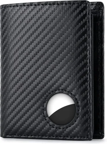 Miniatura 21 de Swallowmall AirTag Billetera para hombre con bloqueo RFID, de piel auténtica, plegable, para AirTag con 1 ventana de identificación, 13 tarjeteros