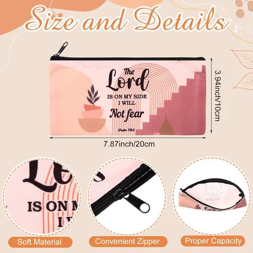 Miniatura 3 de Talltalk Paquete de 14 bolsas de maquillaje cristianas bohemias a granel, bolsas de cosméticos inspiradoras con versículos de la Biblia, regalos