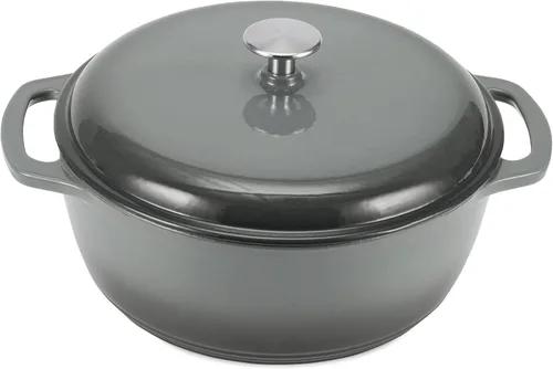Miniatura 13 de Amazon Basics Olla de horno holandés de hierro fundido con tapa, esmaltada, redonda, doble asa, resistente, pequeña, 4.3 cuartos de galón, azul