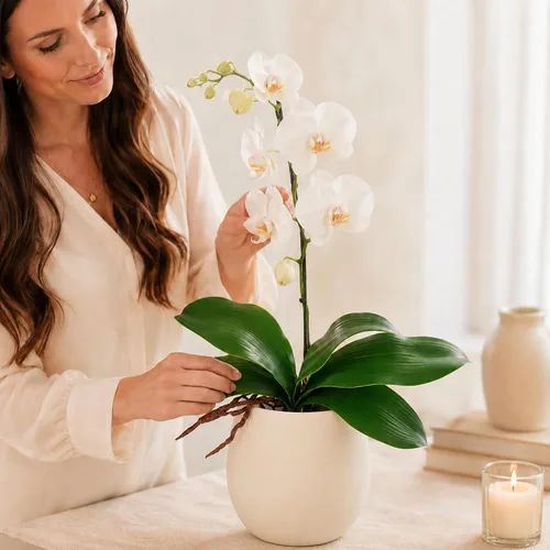 Miniatura 7 de Miracliy Orquídeas falsas, paquete de 3 hojas de orquídeas artificiales, tallos de vegetación sintética para jarrón, estante, escritorio, decoración