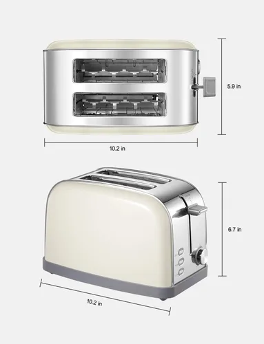 Miniatura 8 de Yabano Tostadora Retro de Bagel - 2 Rebanadas, 2 Ranuras Extra Anchas, 7 Ajustes de Tostado, Descongelación/Bagel/Cancelar, Bandeja Extraíble