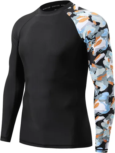Miniatura 22 de HUGE SPORTS Camiseta de protección contra erupciones de manga larga para hombre UPF 50+ con protección UV, de secado rápido, con costuras de Bosque