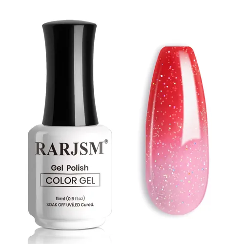 Miniatura 18 de RARJSM Esmalte de uñas en gel que cambia de color Nude Translucido Rosa a Rojo Berry, cambio de temperatura de estado de ánimo térmico, degradado