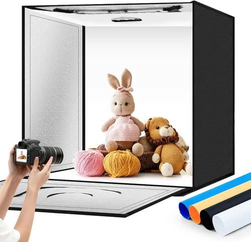Miniatura 12 de Caja de luz para fotografía de 20"x20" con 160 luces LED y 6 fondos de color, caja de fotos con luces, caja de luz plegable con brillo ajustable