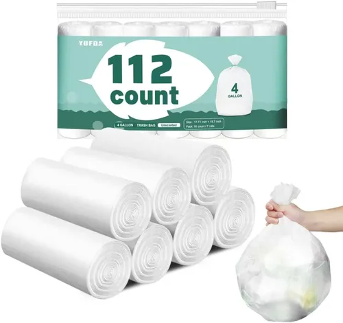 112 bolsas de basura de 4 galones, bolsas de basura blancas, bolsas de basura pequeñas para baño, bolsas de basura pequeñas para latas de baño,