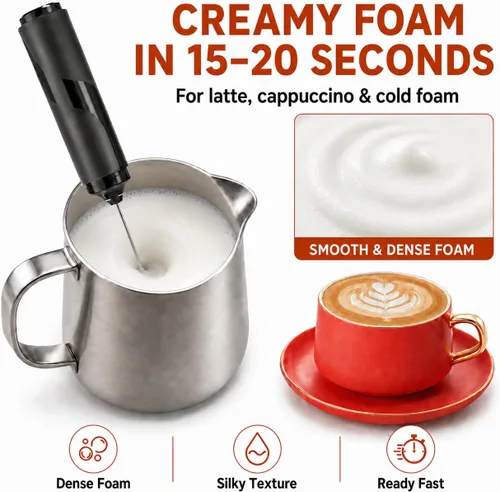 Miniatura 3 de Espumador de leche portátil de mano - Espumador de café de viaje de mano - Varita mezcladora de café - Agitadores de café eléctricos - Espumador