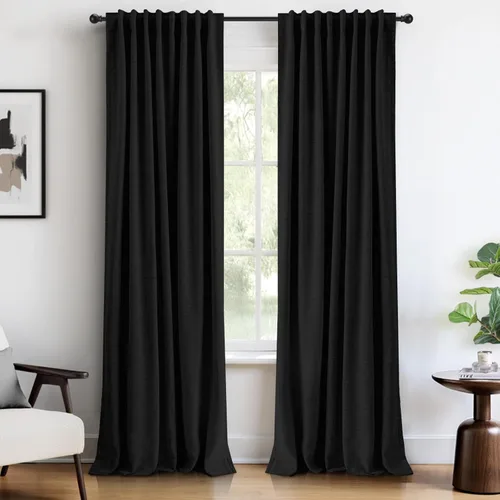 Miniatura 35 de INOVADAY Cortinas 100% opacas de 63 pulgadas de largo, juego de 2 paneles de lino con pestaña trasera, bolsillo para barra, cortinas opacas