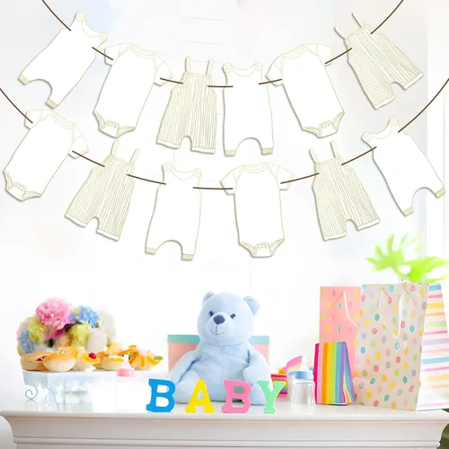 Miniatura 4 de Banderines neutros para baby shower, 12 piezas para decoración de fiesta de bebé (dorado)