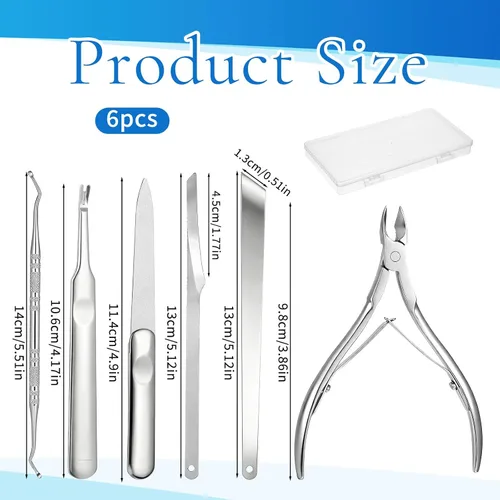 Miniatura 2 de Kit de herramientas de pedicura para quitar uñas encarnadas, de acero inoxidable, lima y levantadores de uñas, herramienta profesional de pedicura