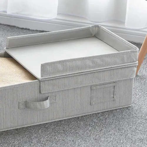 Miniatura 3 de Sukkiri - Contenedor de almacenamiento para debajo de la cama con tapa superior, organizador grande de tela plegable para armario, mantas, ropa