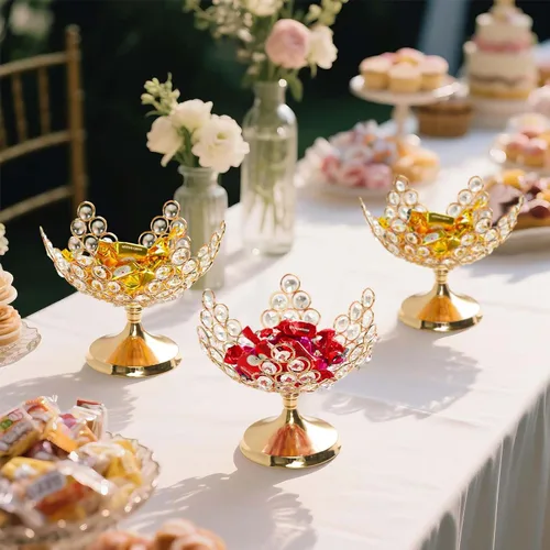 Miniatura 3 de 2 cuencos florales de cristal para caramelos/plato de frutas decorativo, elegante centro de mesa de marco de metal, plato de frutas y bandeja
