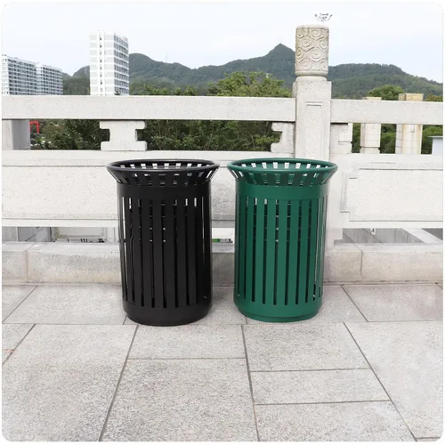 Miniatura 6 de Outdoor Metal Slatted Trash Receptacle,Waste Receptacle，Commercial Trash Cans,Zone Round Garbage Bin,Square Hotel Street Patio Indoor Metal Stan