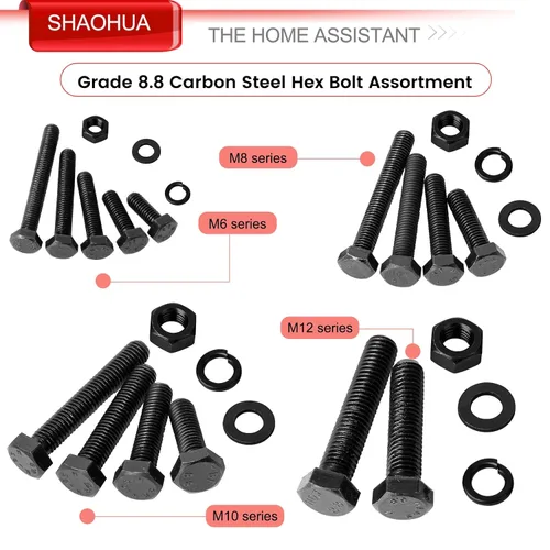 Miniatura 4 de Kit de surtido de pernos y tuercas métricas M6 M8 M10 M12 de 16 mm a 60 mm de grado 8 con tuercas hexagonales, pernos y arandelas de 15 tamaños
