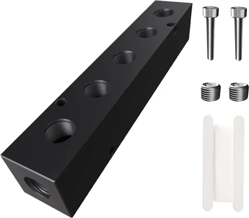 Miniatura 7 de 1/4 NPT Colector de Compresor de Aire, Divisor de Manguera de Línea de 2 Vías de 4 Puertos Coleector Neumático de Distribución de Aire con Accesorios