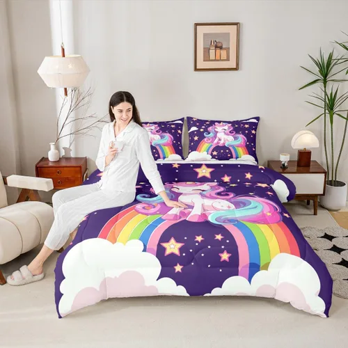 Miniatura 47 de Manfei - Juego de edredón para amantes de la gimnasia y la danza, tamaño individual, juego de ropa de cama romántica con diseño de cielo estrellado