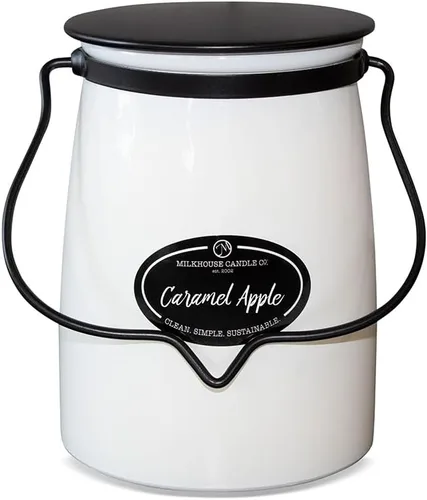 Miniatura 33 de Milkhouse Candle Company Vela de soja de manzana y caramelo, rodajas de manzana, canela, perfumada a vainilla dulce, tarro de mantequilla de 16