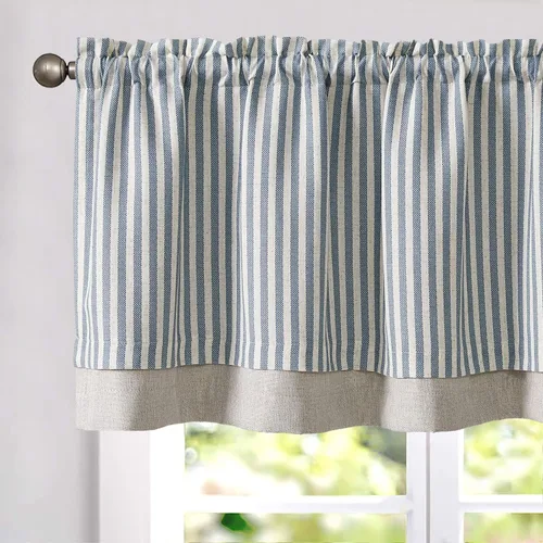 Miniatura 11 de jinchan Cenefa de Lino a Rayas para Ventanas de 16 Pulgadas Cortinas Opacas para Ventana Pequeña Estilo Granja Cenefa de Doble Capa para Sala