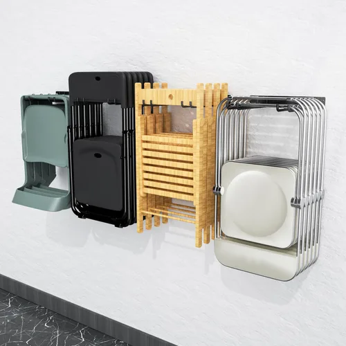 Miniatura 7 de MOOMSINE Estante de almacenamiento plegable para sillas con montaje en pared, colgador de herramientas de jardín para organización de garaje