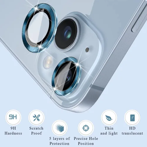 Miniatura 8 de Protector de lente de cámara de metal de aleación de alta calidad, protector de pantalla de vidrio templado compatible con iPhone 14 / Plus, ultra