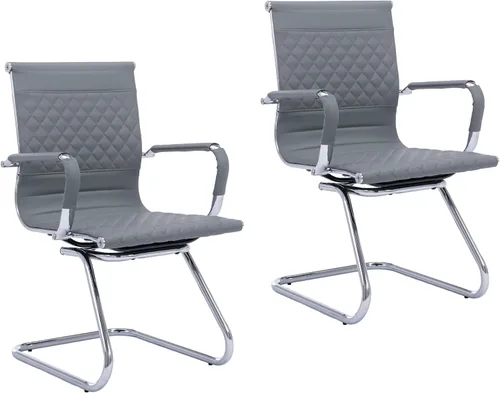 Miniatura 13 de VESCASA Juego de 2 sillas de oficina para sala de espera, sillas de recepción de piel sintética estacionarias sin ruedas, silla auxiliar con brazos