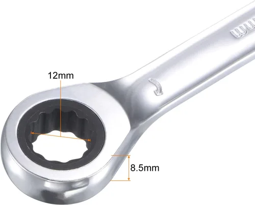 Miniatura 3 de uxcell Llave combinada de trinquete rechoncha de 0.472 in métrica 72 dientes 12 herramientas terminadas en caja de puntos, CR-V