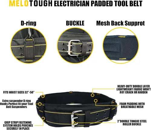 Miniatura 3 de MELOTOUGH Cinturón de herramientas acolchado con anillo en D para hombre, ajustable para cinturas de 34 a 50 pulgadas, cinturón de trabajo
