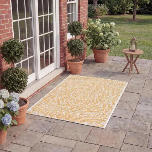 Miniatura 8 de SAFAVIEH Alfombra lavable para exteriores, colección Courtyard - Pasillo de 2.3 x 8 pies, color beige claro y marrón claro, no desprende pelusa