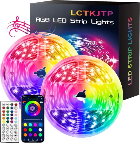 Miniatura 9 de Tira de luces LED, sincronización de música RGB, luces LED que cambian de color con control remoto y control remoto de aplicación inteligente, luces