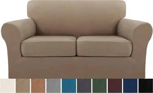 Miniatura 8 de PrinceDeco - Funda elástica y suave de 3 piezas para sofá, lavable, 2 fundas para cojines separados, protector elástico de muebles para niños y Arena
