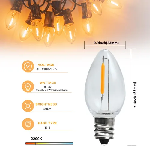 Miniatura 2 de Ampolletas de luz nocturna C7 E12 LED, bombillas LED de repuesto C7, velas de ventana y bombillas para lámpara de sal, base de candelabro E12, 0.6W