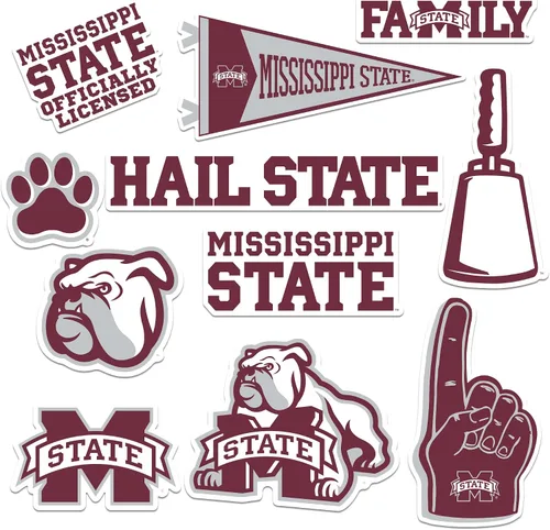 Mississippi State University - Paquete variado de 10 calcomanías de vinilo grandes de lujo, para laptop, botella de agua, álbumes de recortes,