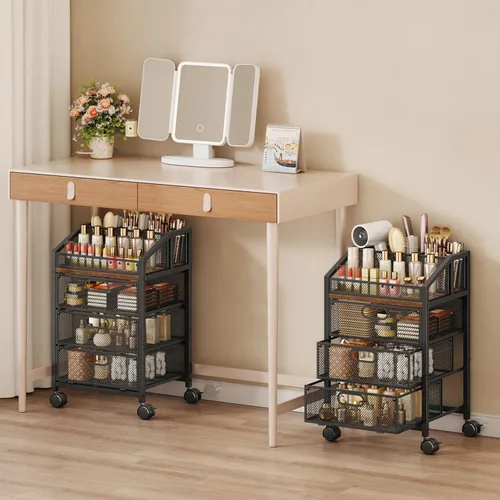 Miniatura 15 de HapiRm Organizador de maquillaje, carrito de almacenamiento de 4 niveles para el cuidado de la piel con cajón, carrito de maquillaje rodante