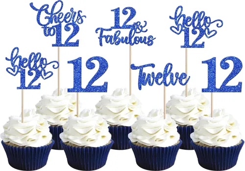 Miniatura 91 de 30 piezas de adornos para cupcakes de 12 cumpleaños feliz, brillantes doce, hola 12, felicitaciones a 12 años, adornos para cupcakes, 12