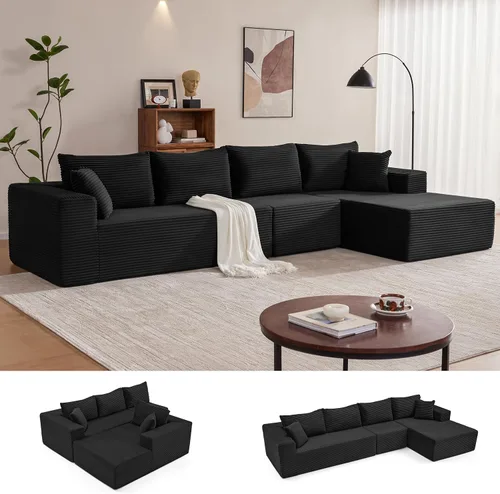 Miniatura 21 de Mangodan Sofá seccional Cloud, sofá deshuesado para sala de estar, sofá modular con asiento profundo, cómodo sofá esponjoso en forma de L con diván