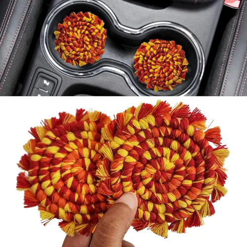 Miniatura 15 de Posavasos de Algodón para Automóvil 2 piezas Posavasos para Tazas de Automóvil Lindos Accesorios de Automóvil para Mujeres Posavasos para Portavasos