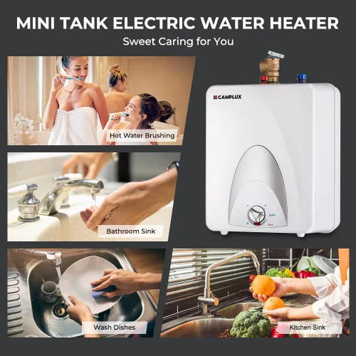Miniatura 3 de CAMPLUX - Calentador de agua eléctrico de 2.5 galones (ME25), elimina el tiempo de agua caliente, montaje en estante, pared o piso, listado UL