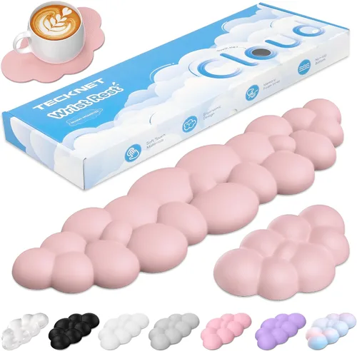 Miniatura 16 de TECKNET Cloud - Juego de reposamuñecas para teclado, reposamuñecas Cloud con base antideslizante, almohadilla de muñeca de cuero PU para teclado