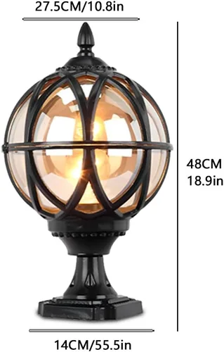 Miniatura 5 de Lámpara de poste al aire libre Retro ámbar bola de vidrio pilar luces impermeable de aluminio fundido lámpara de columna Villa Patio Jardín parque